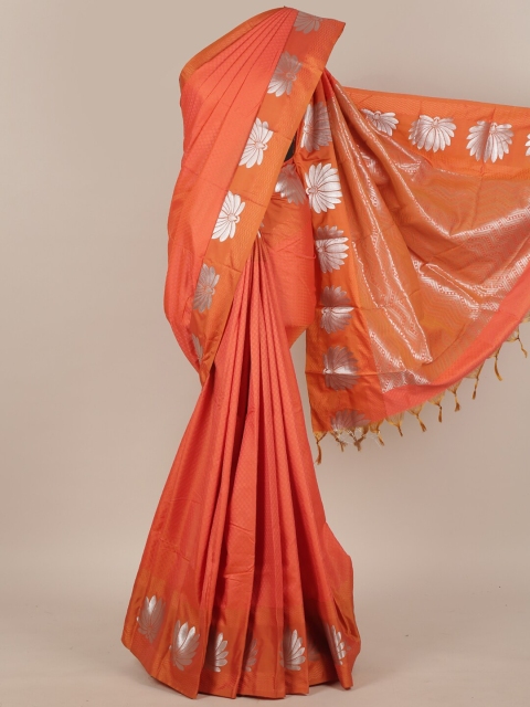 

Pothys Peach & Silver-Toned Ethnic Motifs Zari Art Silk Saree