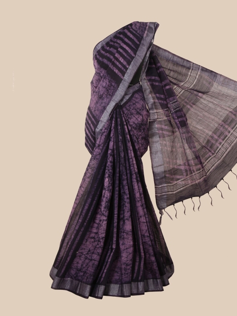 

Pothys Violet & Black Batik Jute Cotton Saree