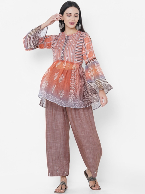

FASHOR Women Orange Ethnic Motifs Kurta with Palazzos