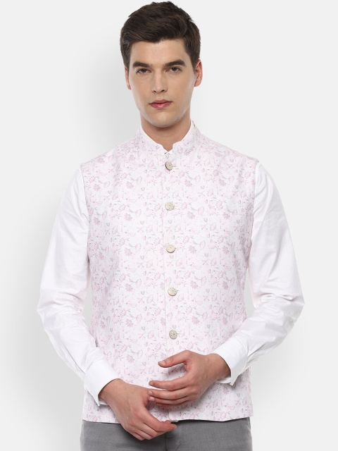

V Dot Men Pink & Grey Printed Nehru Jacket