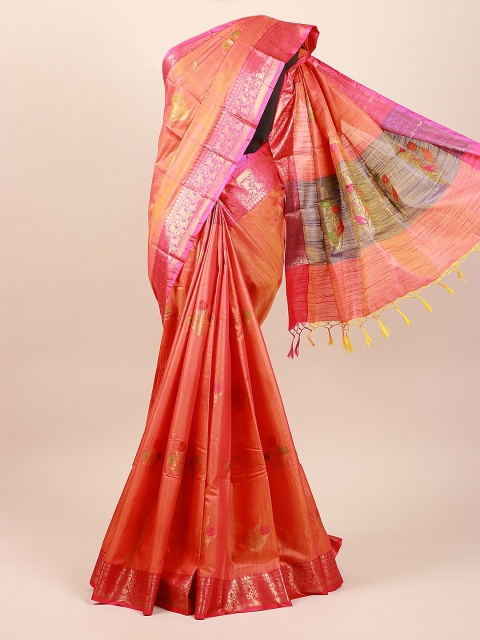 

Pothys Orange & Gold-Toned Ethnic Motifs Zari Saree