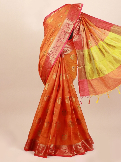 

Pothys Orange & Pink Ethnic Motifs Cotton Blend Saree