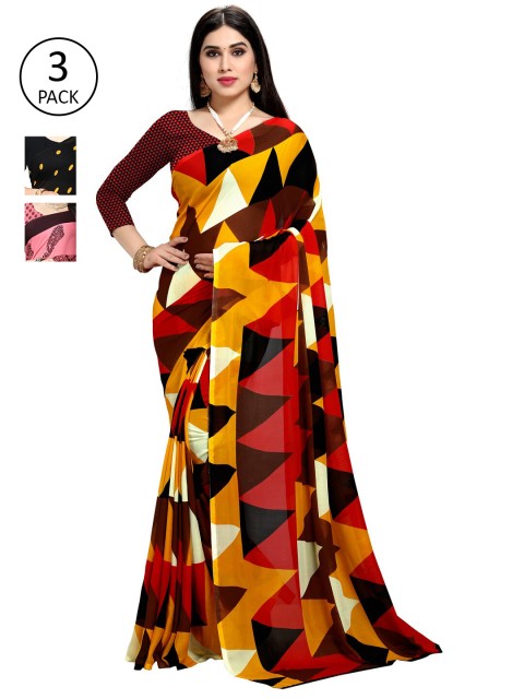 

KALINI Pack Of 3 Yellow & Pink Saree