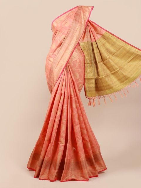 

Pothys Pink & Green Ethnic Motifs Zari Cotton Blend Saree