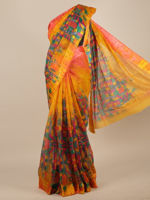 

Pothys Mustard Yellow & Pink Cotton Blend Saree
