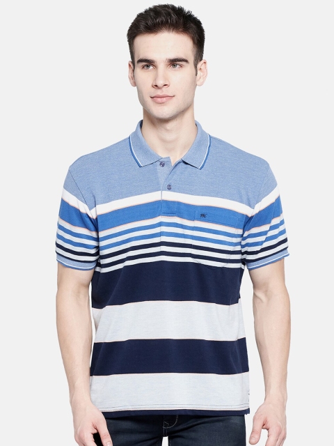 

Monte Carlo Men Blue & White Striped Polo Collar T-shirt