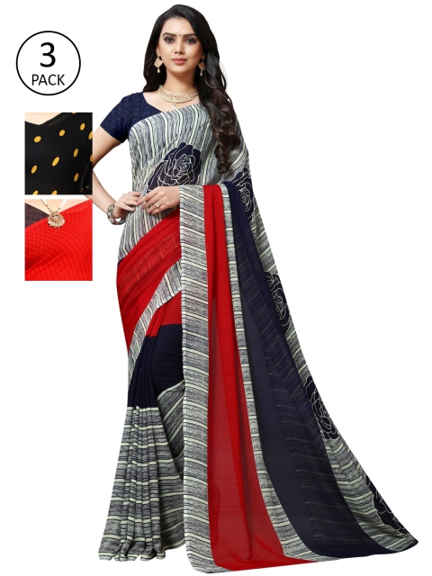 

KALINI Pack of 3 Red & Yellow Printed Saree