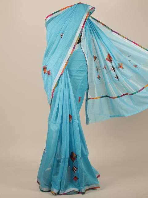 

Pothys Blue & Orange Patchwork Cotton Blend Saree