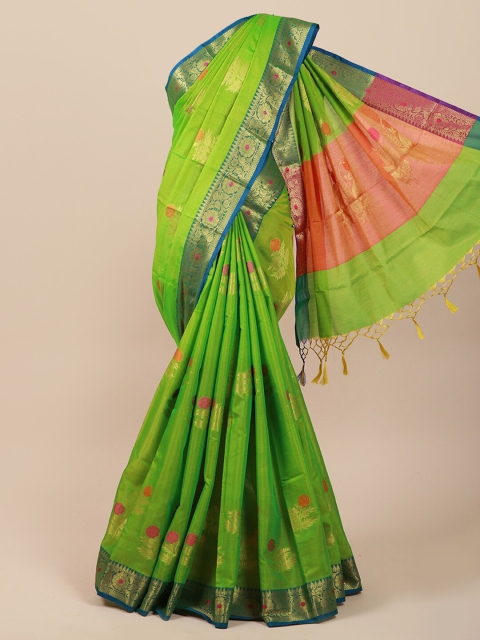 

Pothys Green & Orange Woven Design Cotton Blend Saree