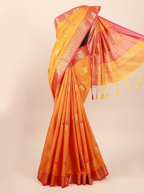 

Pothys Mustard & Pink Woven Design Zari Cotton Blend Saree