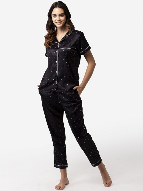 

Bellofox Women Black & White Printed Satin Night Suit