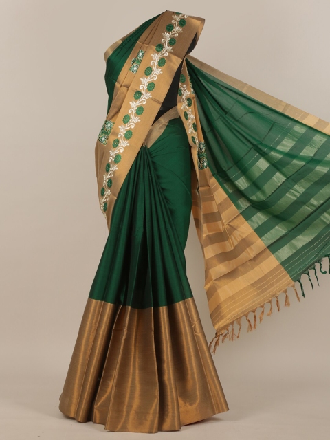 

Pothys Green & White Embroidered Art Silk Saree