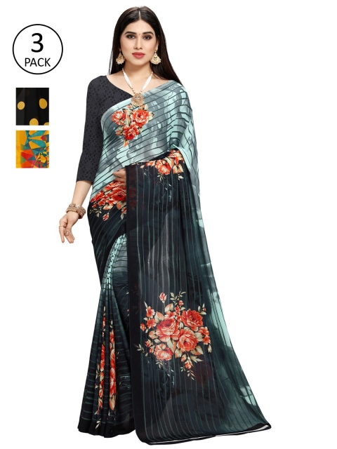 

KALINI Pack of 3 Yellow & Black Printed Saree