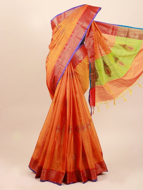 

Pothys Orange Ethnic Motifs Zari Pure Cotton Saree