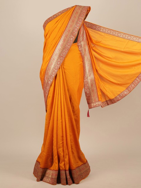 

Pothys Orange & Gunmetal-Toned Jute Silk Saree