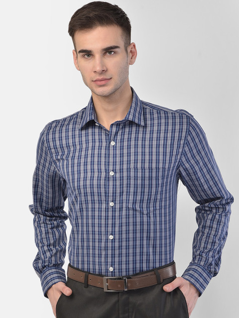 

COBB Men Navy Blue Tartan Checked Formal Shirt