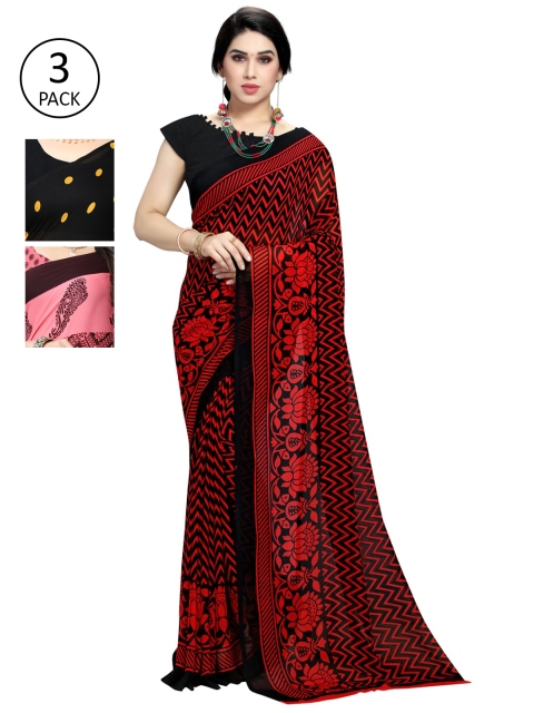 

KALINI Multicoloured Set of 3 Poly Georgette Saree, Multi