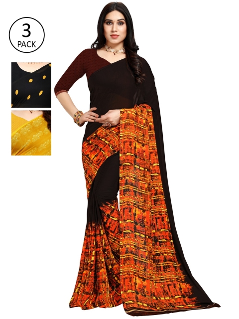 

KALINI Pack of 3 Printed Poly Georgette Saree, Multi