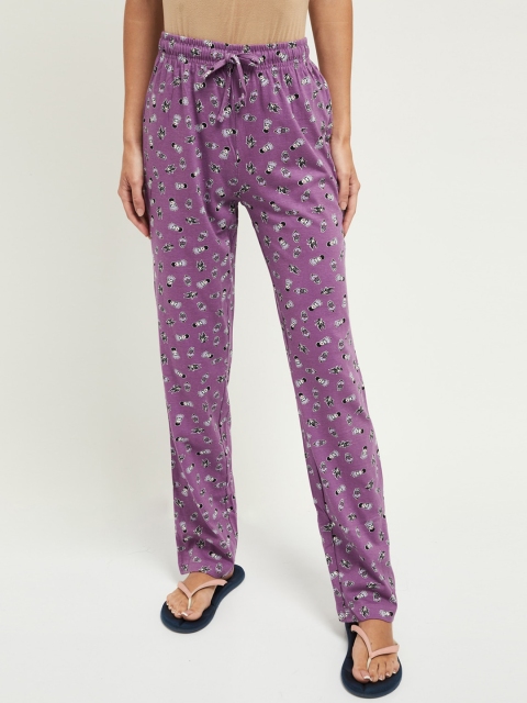 

max Women Purple & White Pure Cotton Printed Lounge Pants