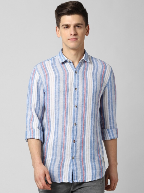 

Peter England Casuals Men Blue Multi Stripes Pure Lenin Casual Shirt