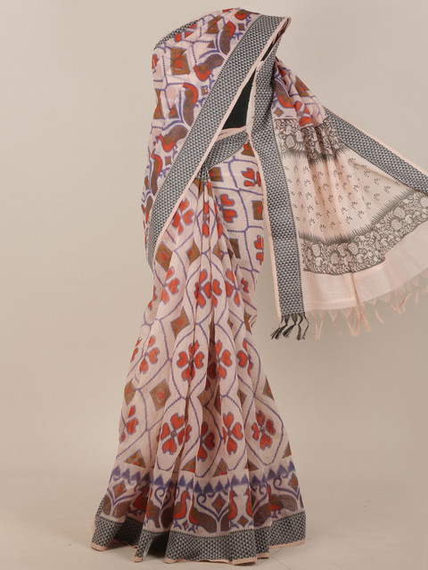 

Pothys Peach & Red Cotton Blend Saree