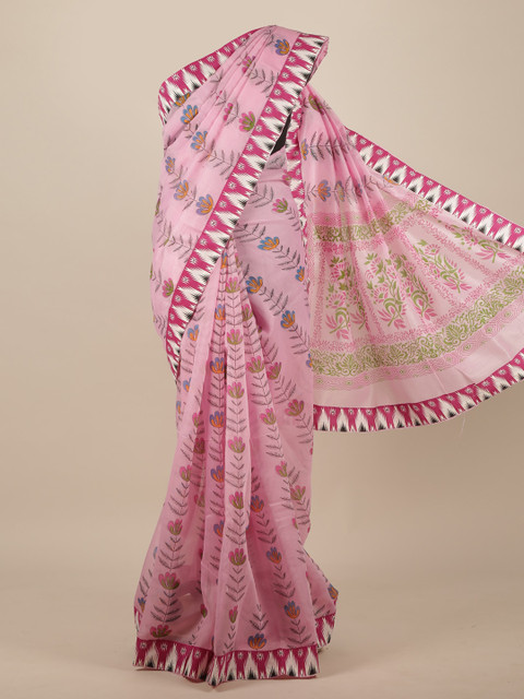 

Pothys Pink & Green Floral Pure Cotton Saree