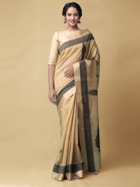 

Unnati Silks Brown & Black Floral Zari Silk Cotton Handloom Saree