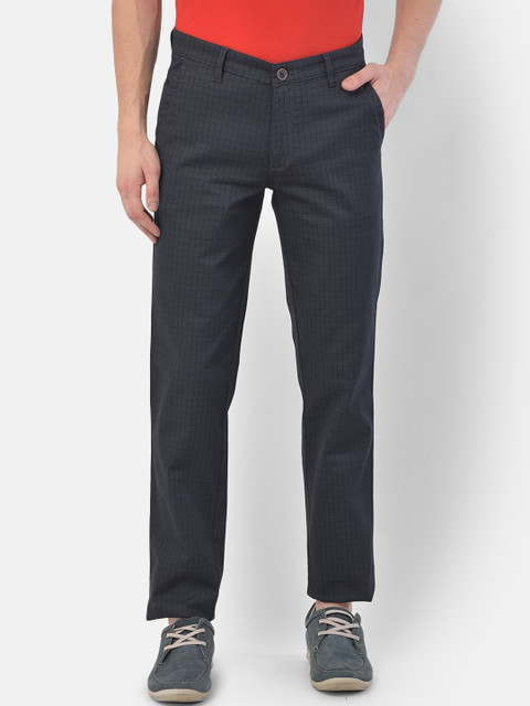 

COBB Men Navy Blue Checked Slim Fit Regular Trousers