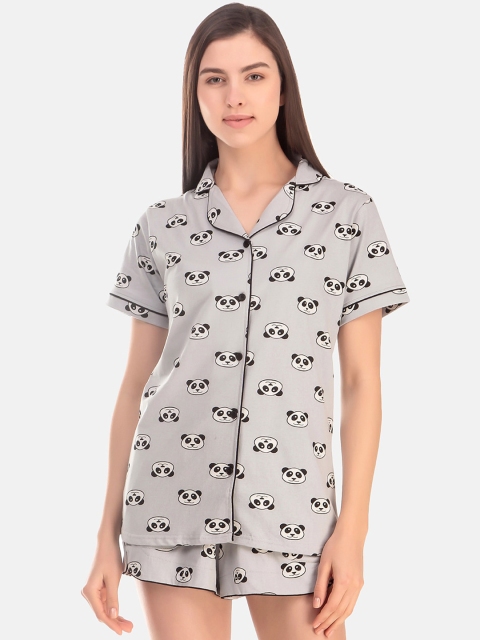 

Masha Women Grey & White Printed Night suit