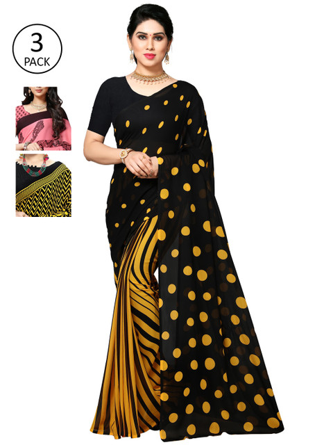 

KALINI Pack Of 3 Black & Yellow Saree