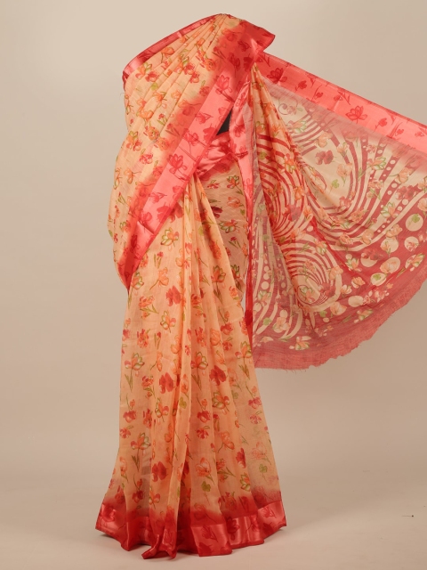 

Pothys Peach & Pink Floral Cotton Blend Saree