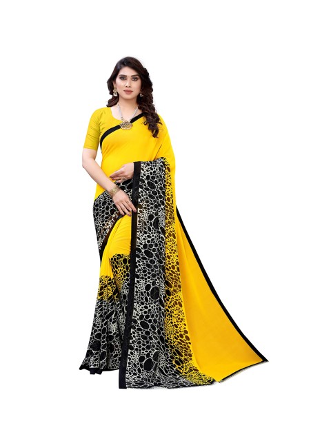 

KALINI Yellow & Black Poly Georgette Saree
