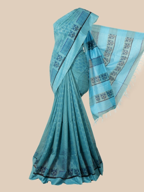 

Pothys Blue Floral Jute Cotton Saree
