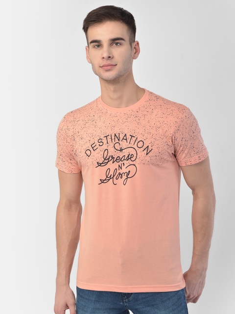 

COBB Men Peach-Coloured Typography Printed T-shirt