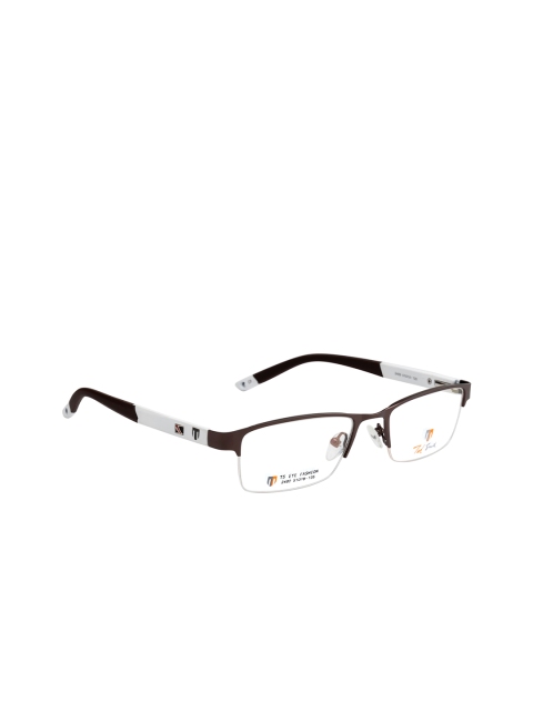 

Ted Smith Unisex Brown & White Half Rim Wayfarer Frames