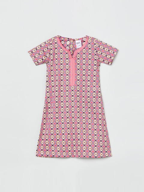 

max Girls Peach & Pink Printed A-Line Kurta