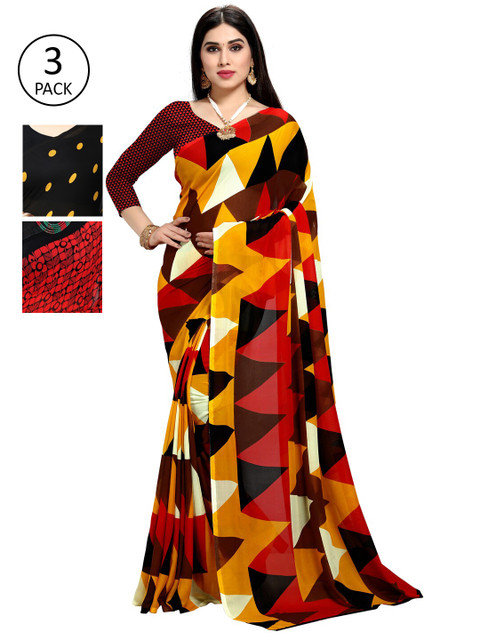 

KALINI Multicoloured Set of 3 Poly Georgette Saree, Multi