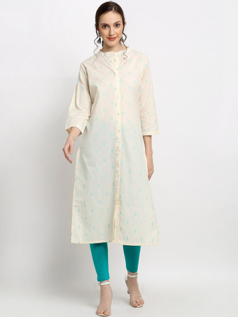 

DIVA WALK Women Cream Coloured Printed Handloom A-line Kurta