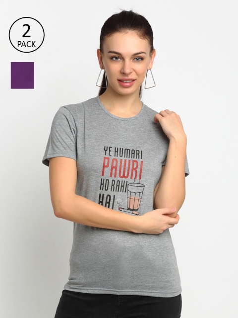 

VIMAL JONNEY Women Pack of 2 Typography Printed T-shirt, Grey