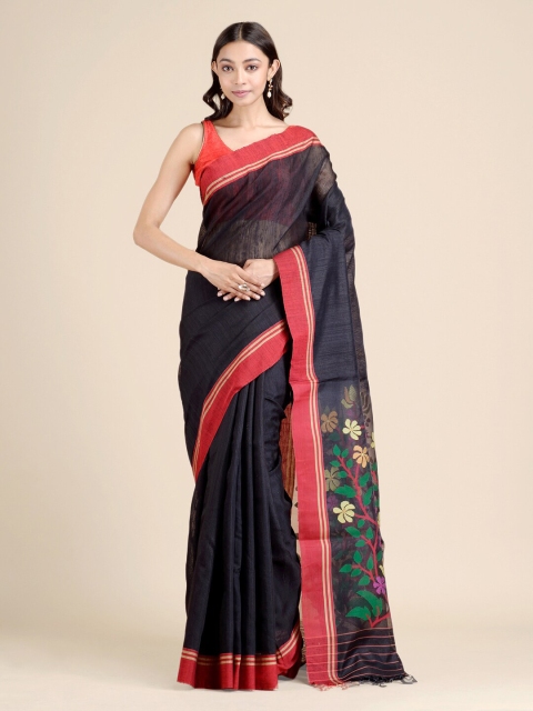 

Mitera Black & Pink Pure Silk Jamdani Saree