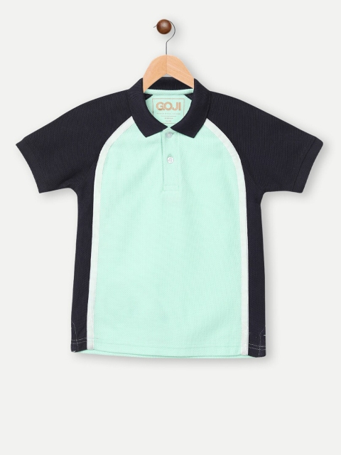 

GOJI Boys Sea Green & Black Colourblocked Polo Collar T-shirt