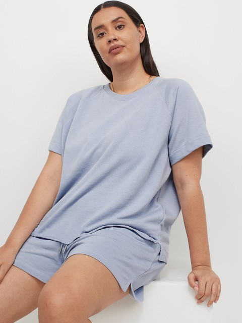 

H&M Plus Women Blue Short-Sleeved Sweatshirt