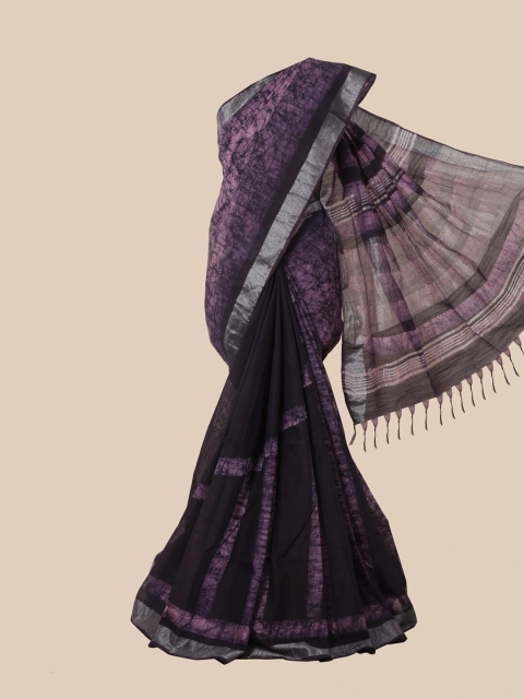 

Pothys Violet & Black Batik Jute Cotton Saree