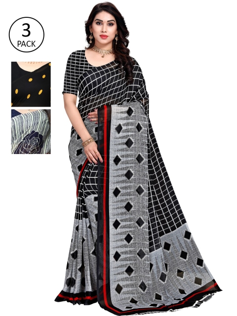 

KALINI Black & Grey Pack of 3 Saree