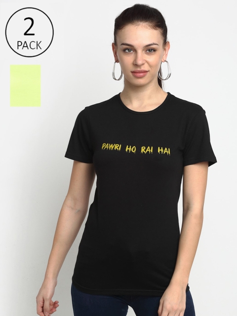 

VIMAL JONNEY Women Pack of 2 Typography Printed T-shirt, Black