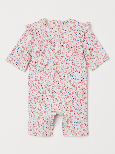 

H&M Girls White & Pinl Floral Printed UPF 50 Surf Suit