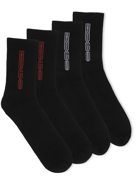 

HUGO Men Pack Of 4 Black Solid Cotton Calf-Length Socks