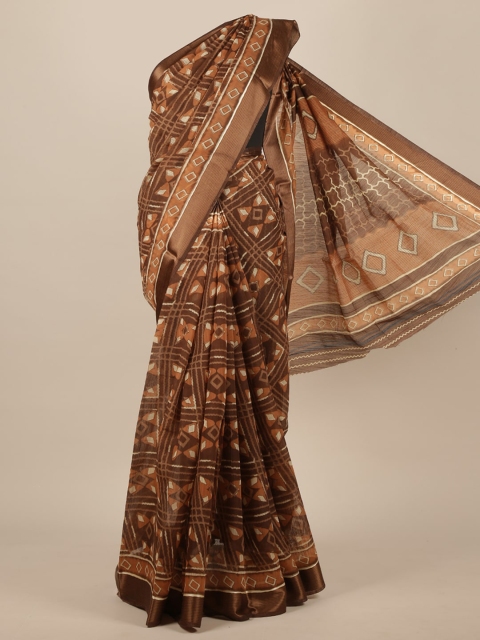 

Pothys Brown & White Cotton Blend Saree
