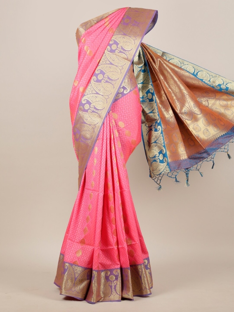 

Pothys Pink & Gold-Toned Woven Design Zari Art Silk Saree