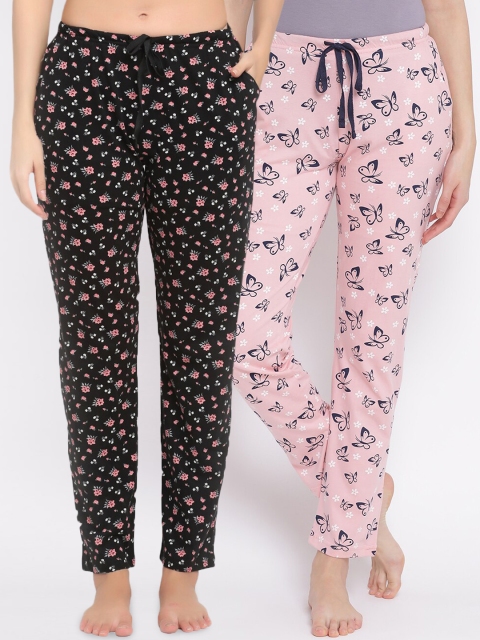 

Kanvin Women Pack of 2 Printed Pure Cotton Lounge Pants, Black
